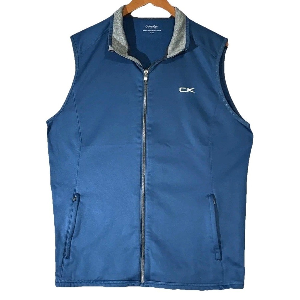 Calvin Klein Performance Mens Blue Full Zip Fleece Lined Golf‎ Vest Large CK